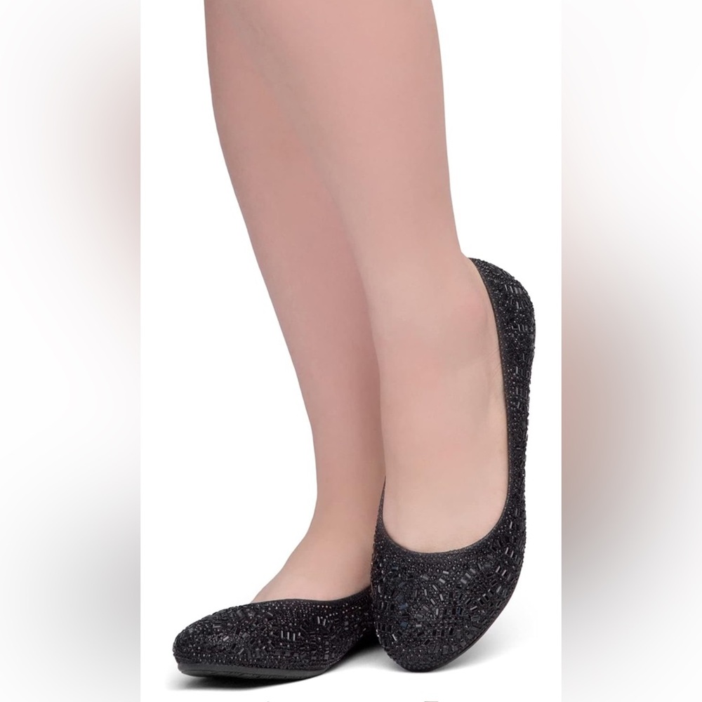 Clear out sale! Herstyle Vicky Round Toe Rhinestone Ballet Flats.